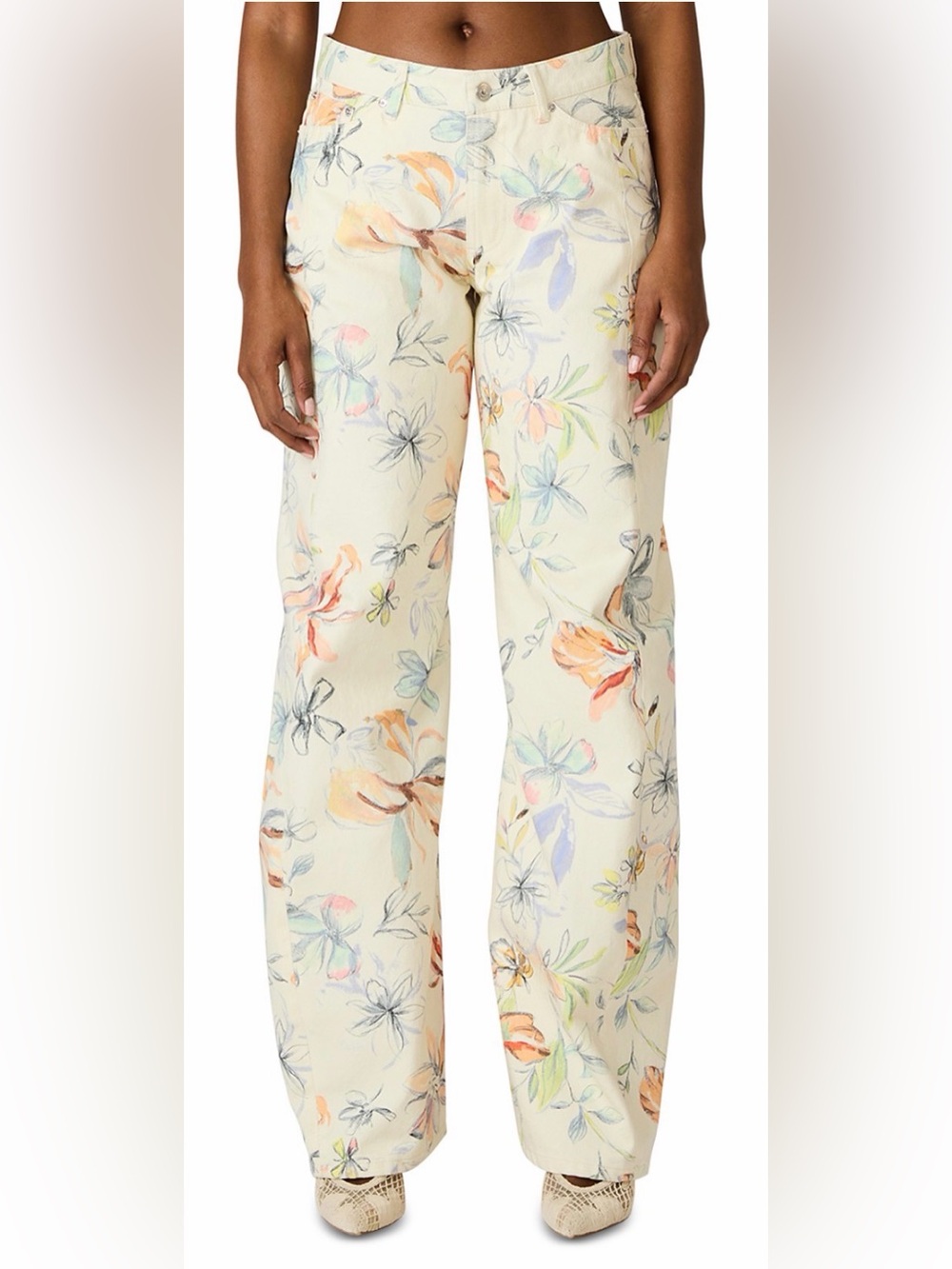 Steve Madden Rori Floral Barrel Leg Jeans in Vintage Ivory - Picture 1 of 5